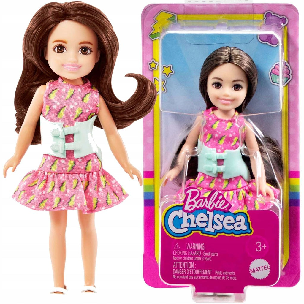 Barbie Chelsea Doll with Brunette Hair and Back Brace (HKD90)